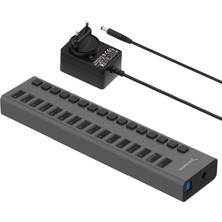 Sabrent 16 Bağlantı Noktalı Aktif USB Hub, Güç Kaynağıyla Birlikte - Anahtarlı Çoklu 90W USB Şarj Cihazı, Montaj Braketi - 2'si 1 Arada USB Şarj Istasyonu ve Aktif Güçlendirilmiş Hub 3,2x1, Cep Telefo