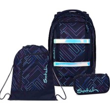 Satch Pack Okul Sırt Çantası Seti 3 Parça. Kalem Kutusu ve Spor Çantası Dahildir (Mor Lazer)