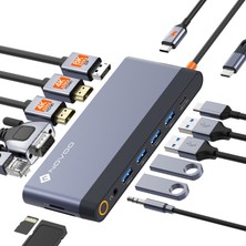 Novoo USB C Bağlantı Istasyonu 4 Monitör 4K@120Hz Displayport, 2hdmı 4K@60Hz, Vga, 4usb-A+1usb-C Veri Aktarımı, Pd 100W, Gigabit Ethernet, Sd/tf, MacBook Dell Için Ses/mikrofonlu 14'ü 1 Arada USB C Hu
