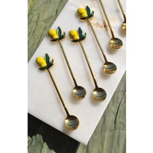 Qualitev 6 Adet Limonlu Gold Çay Kaşığı Sunum Limon Dekorlu Çay Kaşık