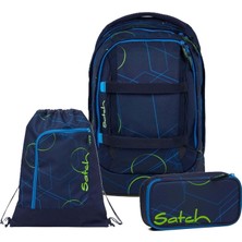 Satch Pack Okul Sırt Çantası Seti 3 Parça. Kalem Kutusu ve Spor Çantası Dahildir (Blue Tech)