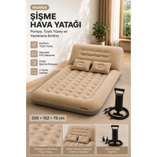 Munico Şişme Hava Yatağı Çift Kişilik 205X152X75 cm Yastıklı ve Sırt Destekli Konforlu Yatak Kadife