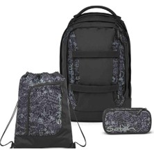 Satch Pack Okul Sırt Çantası Seti 3 Parça. Kalem Kutusu ve Spor Çantası Dahildir (Street Ink)