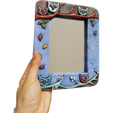 TeknoKapsül Sume Özel Tasarım Baykuş Süslemeli Seramik Çerçeve Ayna 14.5 x 10 cm