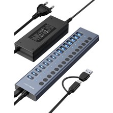 Acasis Acasıs HB16PRO 16 Bağlantı Noktalı USB 3.2 Hub, 10 Gbps, 96 W Güç Kaynağı, Siyah, Mavi