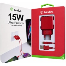 TKÇ Lightning Kırmızı 15W Işıklı Çift USB Kablolu Duvar Şarj Cihazı Bevius BVS-CH407
