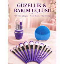Uravas Store Kadın Makyaj ve Kişisel Bakım Seti 12 Parça Makyaj Fırçası Silikon Yüz Temizleyici Manikür Pedikür Tırnak Seti