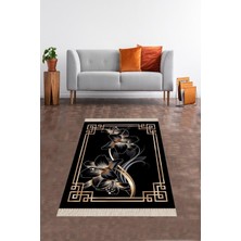TeknoKapsül Pelangi Zambak Çiçek Desenli Dijital Baskı Yıkanabilir Kaymaz Taban Modern Salon Halısı, Siyah 160 x 250