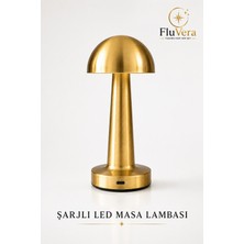 Fluvera Şarjlı Masa Lambası Gold Mantar | Kablosuz LED Dokunmatik Gece Lambası