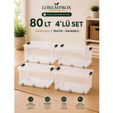 Lorempbox 80 Lt Büyük Boy Saklama Kutusu 4’lü Set – Kapaklı, Kilitli, Istiflenebilir Çok Amaçlı Düzenleme Kutusu
