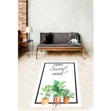 TeknoKapsül Pelangi Yeşil Yaprak Desenli Home Sweet Home Dijital Baskılı Kaymaz Yıkanabilir Leke Tutmaz Mutfak Halısı, Beyaz 180 x 250
