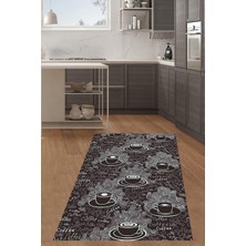 TeknoKapsül Pelangi Coffee Fincan Desenli Dijital Baskılı Kaymaz Taban Yıkanabilir Leke Tutmaz Siyah Mutfak Halısı, Kahverengi 160 x 240
