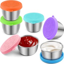 TeknoKapsül Bolivia's Kapaklı Sos Kapları, 6'lı Paket Salata Sosu Kabı, 2.4oz Taşınabilir Sos Kapları, Paslanmaz Çelik ve Premium Silikon Malzeme, Sızdırmaz, Kolay Açılır ve Temizlenir
