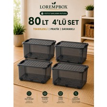Lorempbox 80 Lt Büyük Boy Saklama Kutusu 4’lü Set – Kapaklı, Kilitli, Istiflenebilir Çok Amaçlı Düzenleme Kutusu