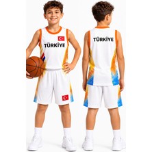 Sidas Türkiye Armalı Beyaz Çocuk Basketbol Forması Çorap Hediyeli