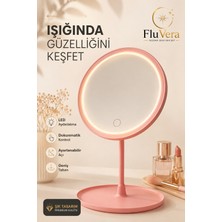 Fluvera LED Işıklı Makyaj Aynası Masaüstü Dokunmatik Aydınlatmalı Güzellik ve Cilt Bakım Aynası | Pembe Ayarlanabilir Başlık Geniş Taban Usb-C Şarjlı