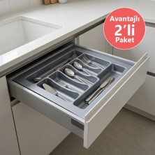 Eym 2 Adet Çekmece Içi Kaşıklık 42 x 49 cm Gri Mutfak Çekmece Düzenleyici