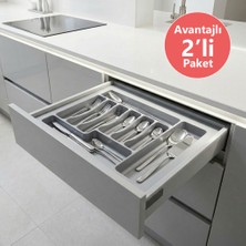 Eym 2 Adet Çekmece Içi Kaşıklık 62 x 49 cm Gri Mutfak Çekmece Düzenleyici