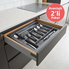 Eym 2 Adet Çekmece Içi Kaşıklık 55 x 49 cm Gri Mutfak Çekmece Düzenleyici