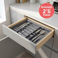 Eym 2 Adet Çekmece Içi Kaşıklık 75 x 49 cm Gri Mutfak Çekmece Düzenleyici