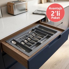 Eym 2 Adet Çekmece Içi Kaşıklık 85 x 49 cm Gri Mutfak Çekmece Düzenleyici