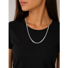 Luna Silver Yassı Zincir Unisex Kolye – Kadın & Erkek Minimal Tasarım