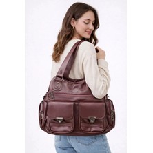 Goldbags Kadın Yıkama Deri Çok Gözlü Omuz ve Kol Çantası Kilit Detaylı