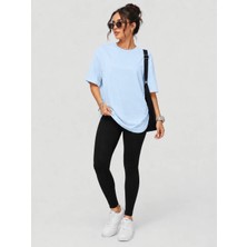 Mügerella %100 Pamuk Oversize Kalıp Bisiklet Yaka Tişört / T-Shirt ve Toparlayacı Mikro Fiber Likralı Dar Paça Tayt Bir Arada