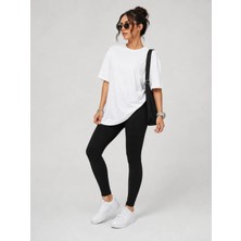 Mügerella %100 Pamuk Oversize Kalıp Bisiklet Yaka Tişört / T-Shirt ve Toparlayacı Mikro Fiber Likralı Dar Paça Tayt Bir Arada