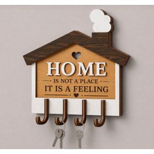 Rokh 🏠 Ahşap Ev Figürlü Anahtarlık Askılığı | Dekoratif Duvar Anahtarlığı 🔑 4'lü Anahtar Organizer | Hediyelik
