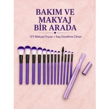 Uravas Store Kaş Düzeltme Cihazı ve 12 Parça Makyaj Fırçası Seti Yüz Göz Makyajı ve Kaş Bakım Seti - Lisinya