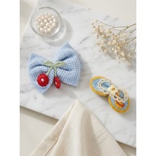Happy Aksesuar Fiyonk Model Örgü Kiraz ve Çiçek Figürlü Çocuk Pens Toka Seti (7cm)