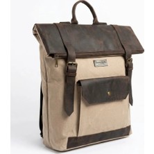 Mandosi Hakiki Deri & Mumlu Kanvas Vintage Sırt Çantası Su Geçirmez Laptop Bölmeli Dağcı Kamp & Günlük Unisex Çanta