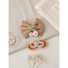 Happy Aksesuar Fiyonk Model Örgü Kiraz ve Çiçek Figürlü Çocuk Pens Toka Seti (7cm)