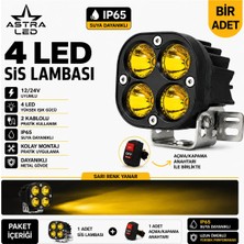 Astra Led 1 Adet Açma Kapama Anahtarlı Off Road Arazi Aracı ve Motosiklet Uyumlu 3 Inç Amber Sarı Renk Çalışma ve Sis Lambası