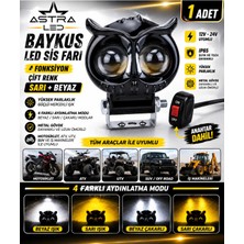 Astra Led Baykuş LED Sis Farı Çakarlı 4 Fonksiyon Çift Renk Sarı-Beyaz Moto-Offroad-Suv-Iş Makinesi Açma Kapama Anahtarlı