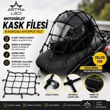 Astra Led Siyah Motosiklet Kask ve Eşya Filesi Ahtapot 6 Kancalı 35 x 35 cm