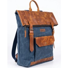 Mandosi Hakiki Deri & Mumlu Kanvas Vintage Sırt Çantası Su Geçirmez Laptop Bölmeli Dağcı Kamp & Günlük Unisex Çanta