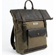 Mandosi Hakiki Deri & Mumlu Kanvas Vintage Sırt Çantası Su Geçirmez Laptop Bölmeli Dağcı Kamp & Günlük Unisex Çanta