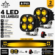 Astra Led 2 Adet Açma Kapama Anahtarlı Off Road Arazi Aracı ve Motosiklet Uyumlu 4 LED Amber Sarı Renk Çalışma ve Sis Lambası