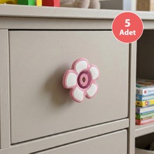 Eym 5 Adet Çocuk Odası Mobilya Kulp Dolap Düğme Pembe Papatya