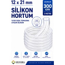 Silvora %100 Silikon Hortum 12X21 Mm-Iç Çap 12 Mm-Dış Çap 21 Mm-3 Metre-Gıda Temasına Uygun, Şeffaf, Esnek