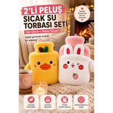 Toyfest 2'li Peluş Sıcak Su Torbası Seti Sarı Civciv Beyaz Tavşan Yumuşak Kılıflı Termofor