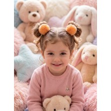 Glowilla Kız Çocuk Tüylü Ponpon Lastik Toka 2'li Peluş Toka Seti