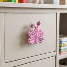 Eym Çocuk Odası Mobilya Kulp Dolap Düğme Pembe Kelebek No:32