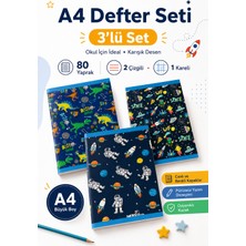 Güzelyüz Avm Ufo Astronot Temalı Defter Seti 3 Adet A4 80 Yaprak Defter 2 Adet Çizgili 1 Adet Kareli Defter Seti