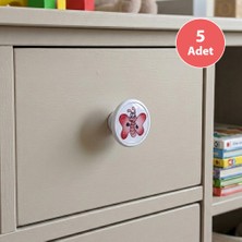 Eym 5 Adet Çocuk Odası Mobilya Kulp Tekli Düğme Çap 55 mm Pembe Kelebek