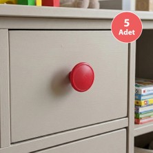 Eym 5 Adet Çocuk Odası Tekli Düğme Mobilya Kulp Çap 55 mm Kırmızı