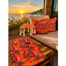Missidea Flamingo Tropical El Yapımı Şarjlı Ledli  Bali Şemsiyesi Seti(Şajlı Şemsiye+Runner ve 2\'li Kırlent Kılıfı)