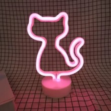 Neon Kedi Masa Gece Lambası Pembe Işık